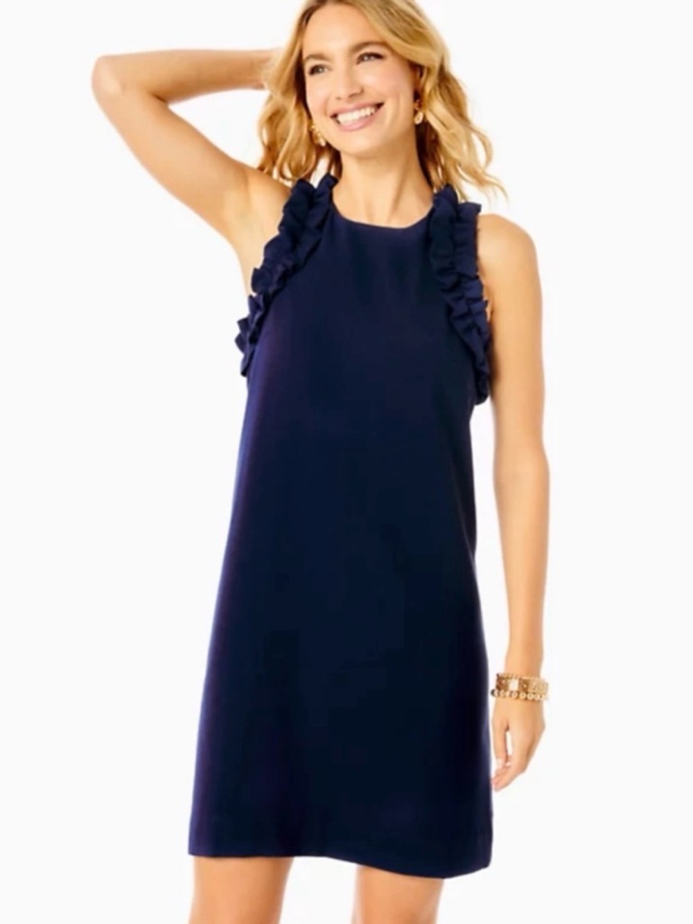 Lilly Pulitzer Navy Ruffle-Trim Kailee Ruffle Shift Dress
